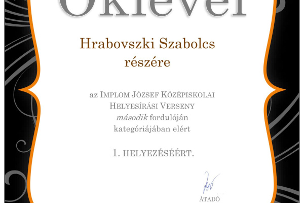 KÓSOS I. HELYEZÉS A MEGYEI HELYESÍRÁSI VERSENYEN